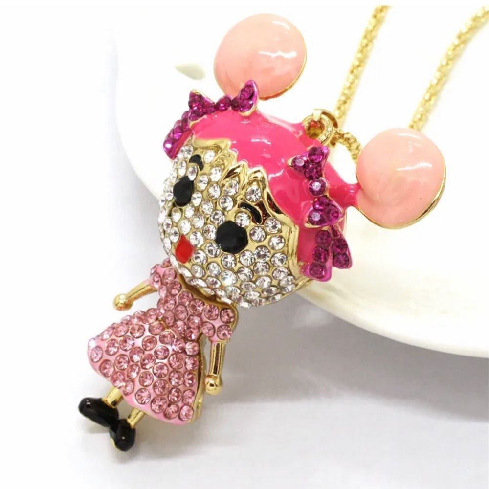 Adorable Pink Bling Cartoon Girl Crystal Pendant Necklace NWOT - Picture 3 of 4